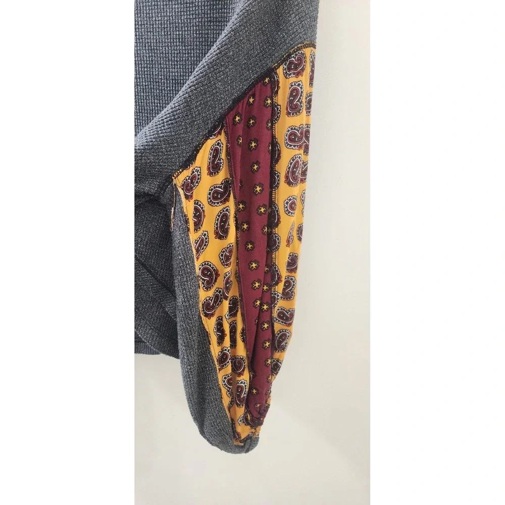 Free People We The Free Mixed‎ Print Waffle Knit Thermal Top Grey XS Bohemian